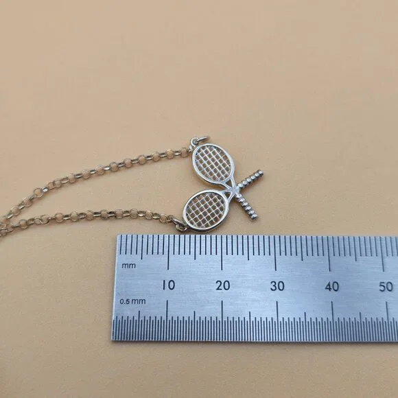 18 Inch Sterling Silver Double Tennis Racket Pendant Rustic Necklace A5944 - Picture 5 of 6